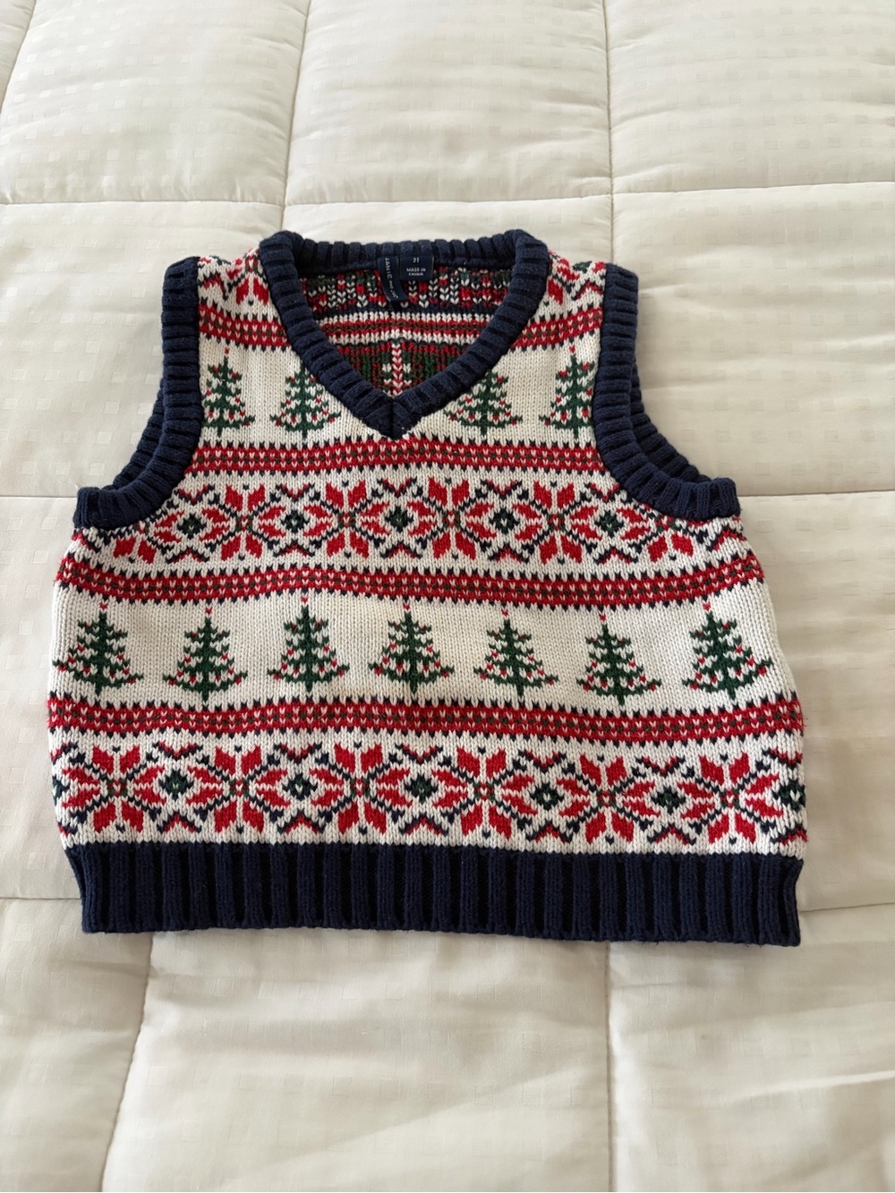 Janie and Jack Red, White & Navy Fair Isle Holiday Vest